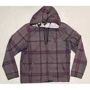 Kirra Windbreaker Jacket Lightweight Hooded Snap Purple Plaid Size Large